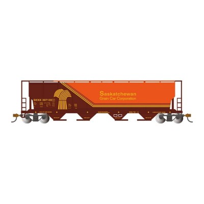 BAC73802 HO CANADIAN 4-BAY CYL.GRAIN HOPPER W/END OF TR.DEVICE-SASK(BR&ORG)