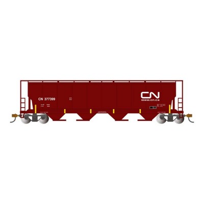 BAC73803 HO CANADIAN 4-BAY CYL.GRAIN HOPPER W/END OF TRAIN DEVICE-CN(OX.RED)