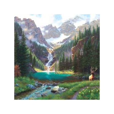SUN52982 ELK AT THE WATERFALL, 1000, 17