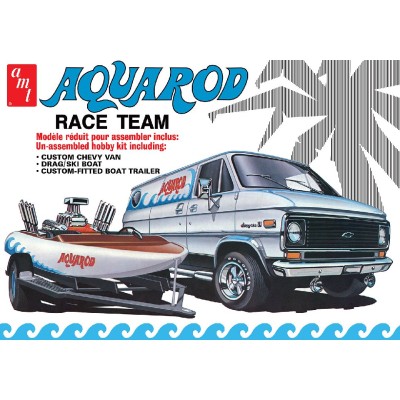 AMT1338 75 AQUA ROD RACE TEAM CHEVY VAN ,race boat w trailer 1/25
