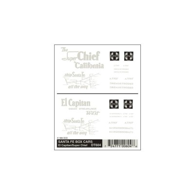 WS604 SANTA FE BOX CARS DRY TRANSFER DECALS
